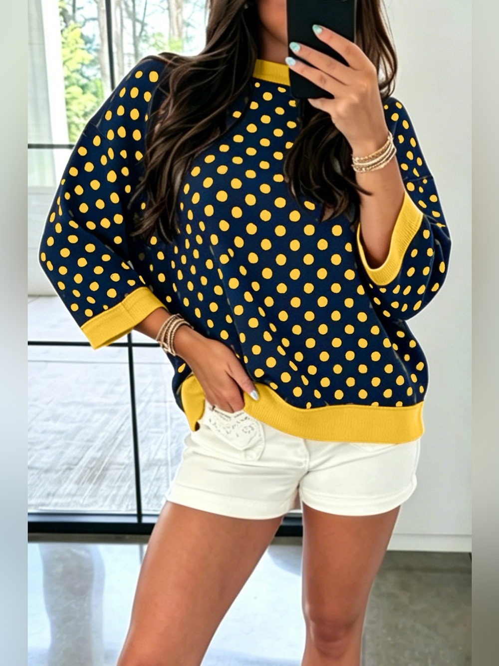 Polka Dot Sweatshirt with Contrast Trim